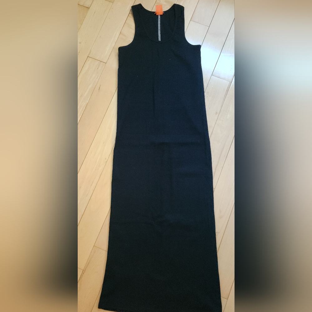 JOE FRESH straight and stretchy rib knit blk midi sleevless dress in size M